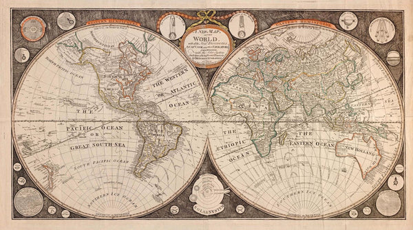 Decorative Vintage World Map - A New Map of the World - I. Evans - 1799 - Framed Prints
