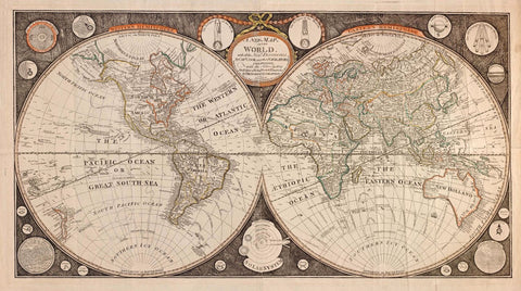 Decorative Vintage World Map - A New Map of the World - I. Evans - 1799 - Framed Prints by I. Evans