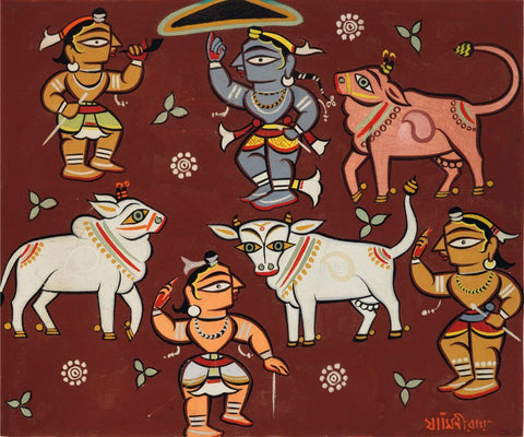 Jamini Roy - Krishna With Cowherds by Jamini Roy