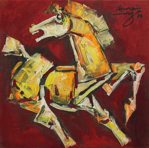 Yellow Horse - Canvas Prints by M F Husain