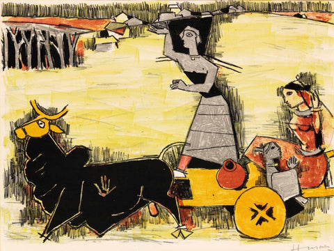 Women In A Bullock Cart by M F Husain