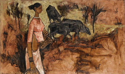 Woman with Bulls - Posters