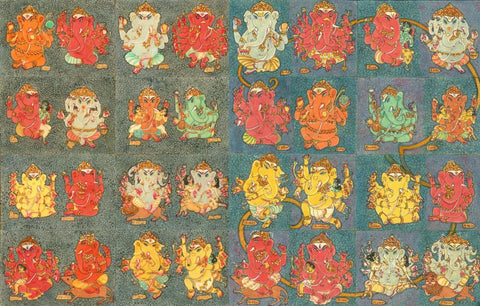 32 Forms Of Ganesha - Large Art Prints by S. Rajam