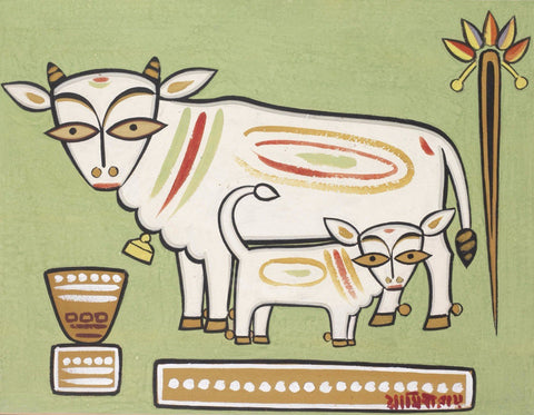 Cow and Calf - Large Art Prints by Jamini Roy
