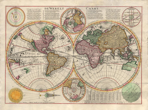 Decorative Vintage World Map - De Werelt Caart - Cornelis Dankerts - 1645 by Cornelis Dankerts