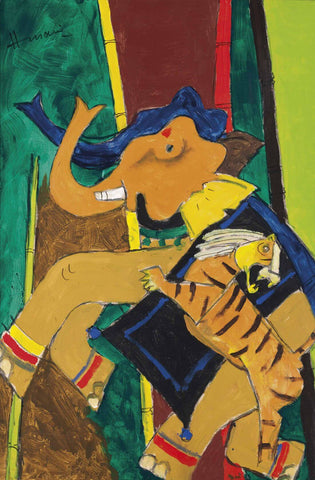 Kerala (Elephant And Tiger) by M F Husain