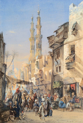 Moumayed Sultan Mosque and a Street in Cairo - Large Art Prints by Louis-Amable Crapelet