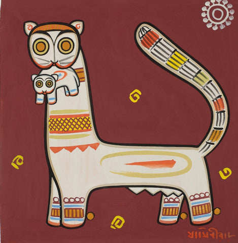 Tiger And Cub - Large Art Prints by Jamini Roy