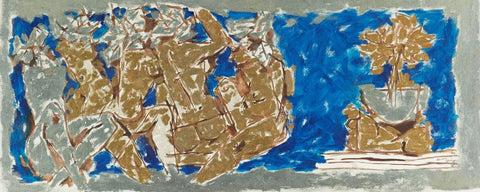 Folks - Blue And Brown - M F Husain - Framed Prints