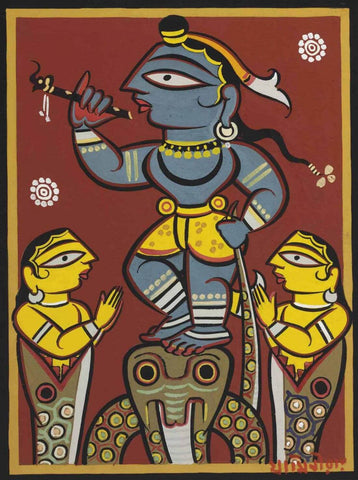 Jamini Roy - Krishna Dancing On The Serpent Kaliya - Framed Prints