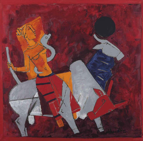 Lady With Bulls by M F Husain