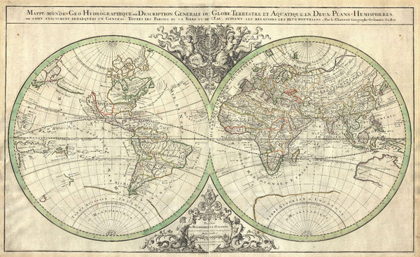 Decorative Vintage World Map - Mappe-Monde Geo-Hydrographique - Sanson \u0026 Jaillot - 1691 - Framed Prints