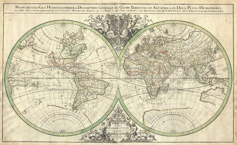 Decorative Vintage World Map - Mappe-Monde Geo-Hydrographique - Sanson \u0026 Jaillot - 1691 - Framed Prints by Sanson & Jaillot