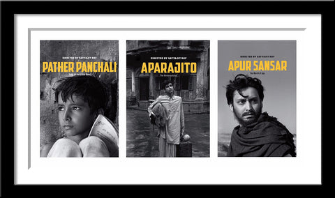 Pather Panchali Trilogy Art Panel - Pather Panchali, Aparajito Apur, Sansar - Satyajit Ray Collection - Framed Digital Art Prints -  (24 x 48 inches) Final Size by Movie Magic