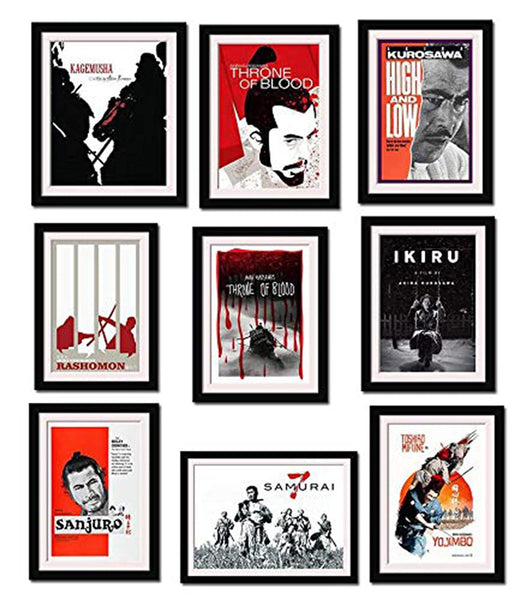Set of 10 Best of Akira Kurosawa Movies - Framed Poster Paper (12 x 17 inches) each