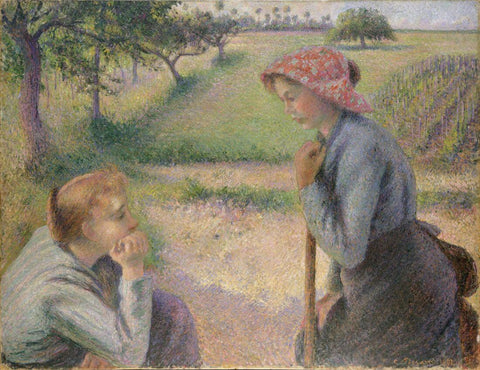 Two Young Peasant Women - Camille Pissaro - Impressionist Art by Camille Pissaro