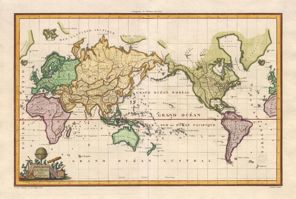 Decorative Vintage World Map - Mappe-Monde sur La Projection De Mercator - Alexandre Emile Lapie - 1816 - Large Art Prints