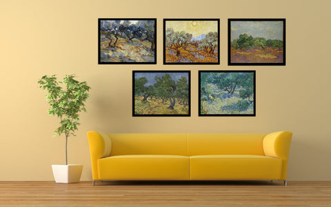 Set Of 4 Olive Trees - Premium Quality Framed Canvas (14 x 18 inches)