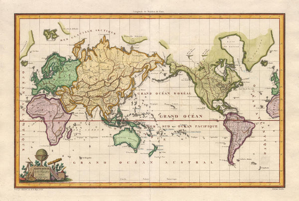 Decorative Vintage World Map - Mappe-Monde sur La Projection De Mercator - Alexandre Emile Lapie - 1816 - Canvas Prints