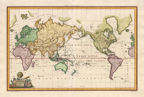 Decorative Vintage World Map - Mappe-Monde sur La Projection De Mercator - Alexandre Emile Lapie - 1816 - Canvas Prints