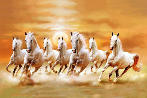 Seven Magnificent White Horses Running - Framed Prints