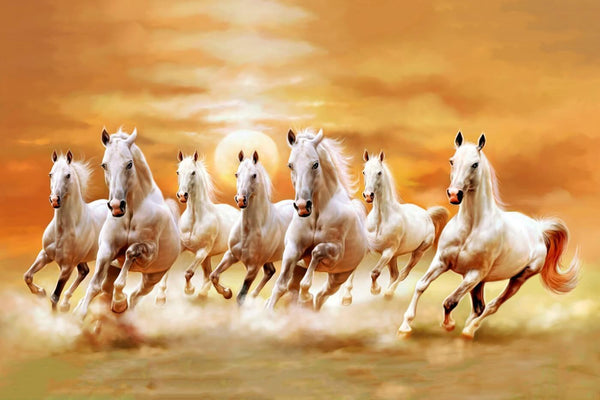 Seven Magnificent White Horses Running - Art Prints