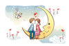 Valentine's Day Gift - Sweet Couple On Moon - Art Prints