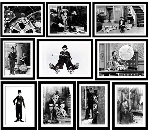 Set of 10 Best of Charlie Chaplin- Framed Poster Paper (12 x 17 inches) each