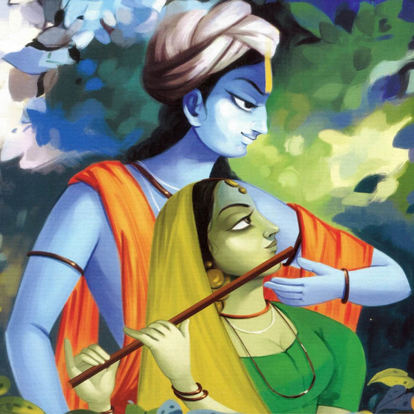 Indian Art - Krishna With Radha Playing Flute - Large Art Prints