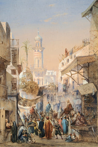 Side View of Moumayed Sultan Mosque and a Street in Cairo - Canvas Prints by Louis-Amable Crapelet