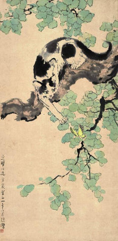 Cat Catching Butterfly - Large Art Prints by Xu Beihong