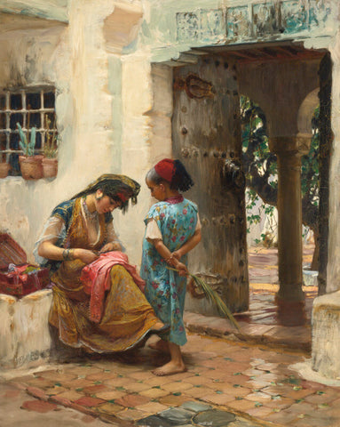 The Sewing Lesson by Frederick Arthur Bridgman