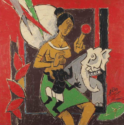 Lady With Elephants by M F Husain