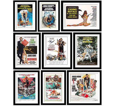 Set of 10 Best of James Bond Movies- Framed Poster Paper (12 x 17 inches) each