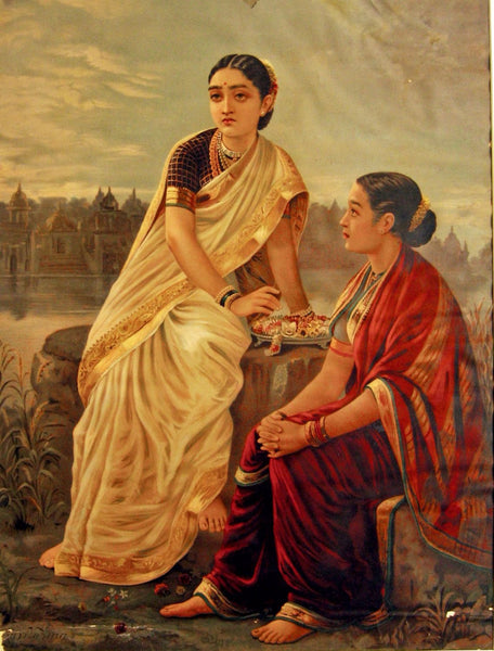 Radha with Sakhi - Framed Prints