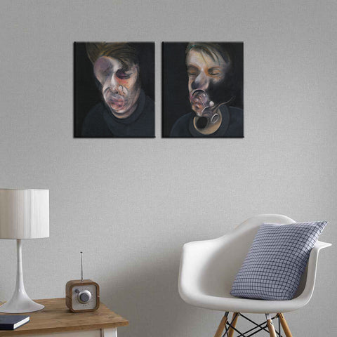 Set Of  Two Studies For A Self-Portrait - Francis Bacon - Premium Quality Canvas Gallery Wrap (24 x 14 inches) Final Size by Francis Bacon