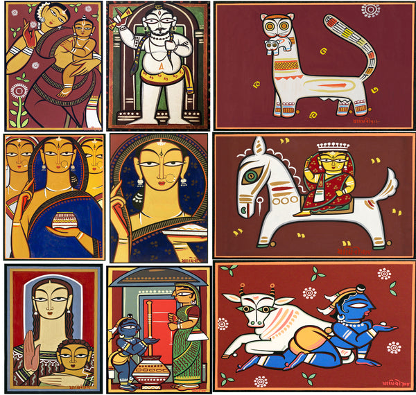 Set of 10 Best of Jamini Roy Paintings - Poster Paper (12 x 17 inches) each