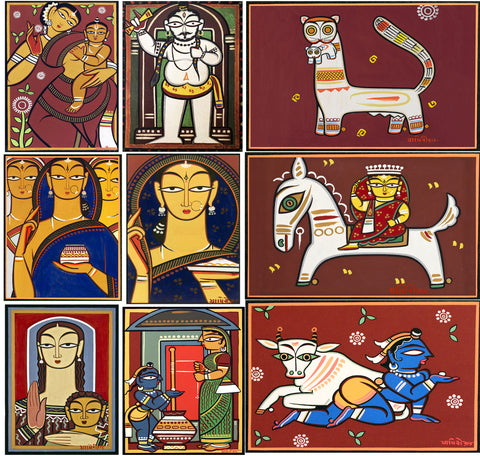 Set of 10 Best of Jamini Roy Paintings - Poster Paper (12 x 17 inches) each by Jamini Roy