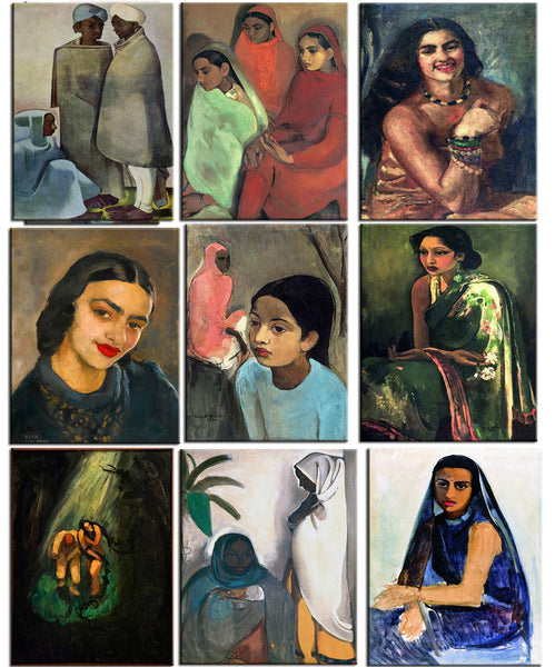 Set of 10 Best of Amrita Sher-Gil Paintings - Poster Paper (12 x 17 inches) each