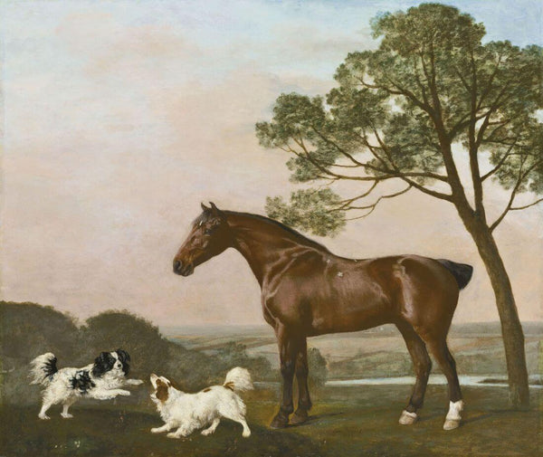 A Bay Hunter With Two Playful Spaniels - George Stubbs Painting - Art Prints