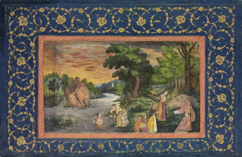 A Gathering At Sunset - Mughal Art - C.1680 -  Vintage Indian Miniature Art Painting - Framed Prints