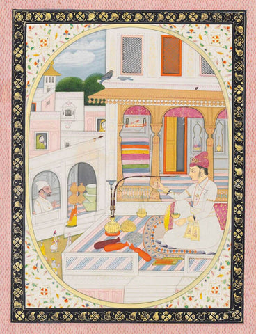 A Gold Merchant - C.1810 -  Vintage Indian Miniature Art Painting - Large Art Prints by Miniature Vintage