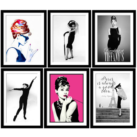 Audrey Hepburn Posters Set - Set of 10 Framed Poster Paper - (12 x 17 inches)each