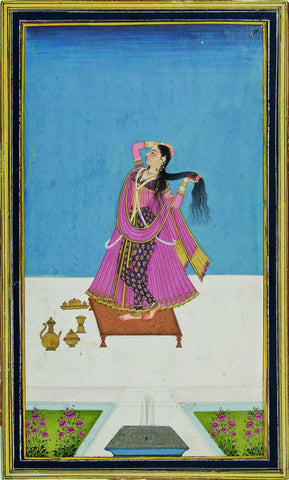 A Lady At Her Toilette - C.1810 - 30 -  Vintage Indian Miniature Art Painting - Canvas Prints by Miniature Vintage