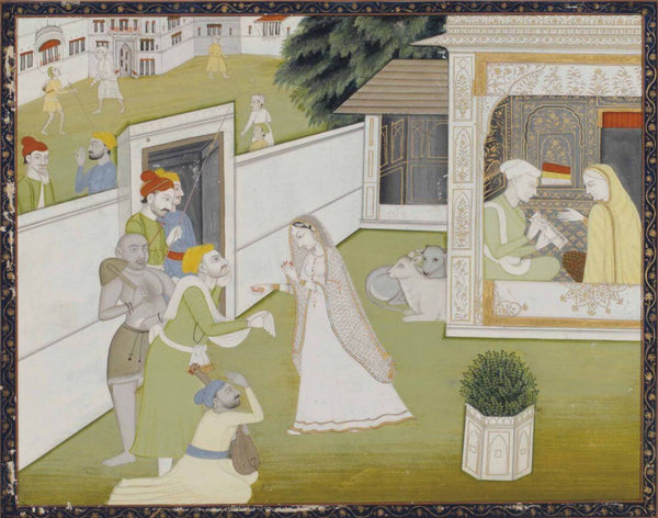 A Lady Receiving Musicians At Her House - C.1830 -  Vintage Indian Miniature Art Painting - Posters