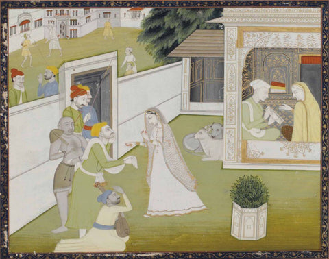 A Lady Receiving Musicians At Her House - C.1830 -  Vintage Indian Miniature Art Painting - Framed Prints by Miniature Vintage