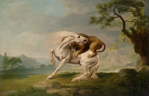 A Lion Attacking a Horse- George Stubbs - Equestrian Horse Painting by George Stubbs