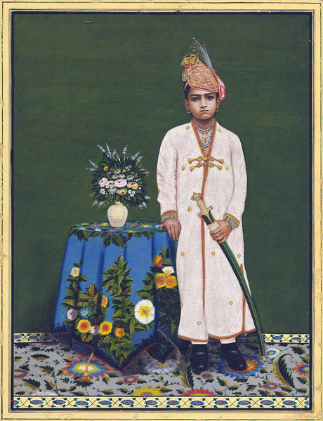A Portrait Of Maharaja Sawai Man Singh II Of Jaipur - Vintage Indian Royalty Painting - Framed Prints