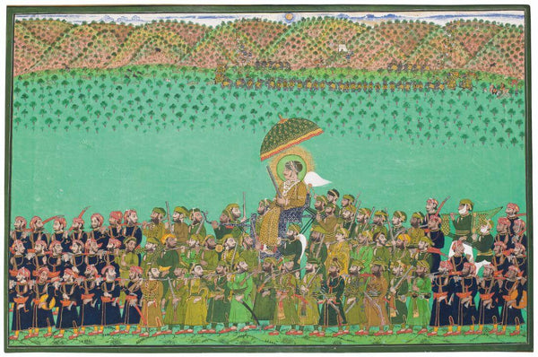 A Painting Of A Maharana Of Udaipur (Possibly Sajjan Singh) In Procession - Late 19Th-Early 20Th Century - Vintage Indian Miniature Art Painting - Art Prints