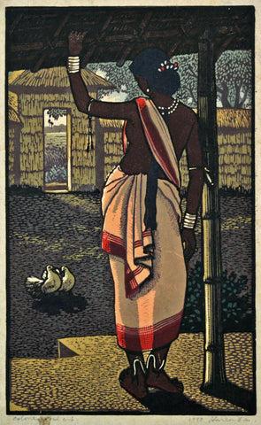 A Pair Of Pigeons - Haren Das - Bengal School Art Woodcut Painting - Framed Prints